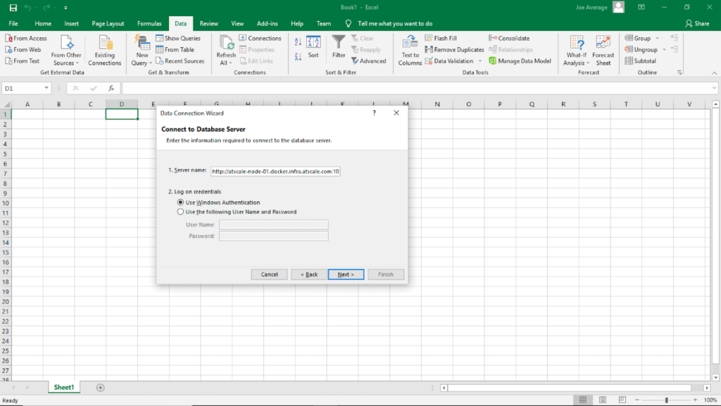 Virtual Data Model in Excel - Connect to Database Server