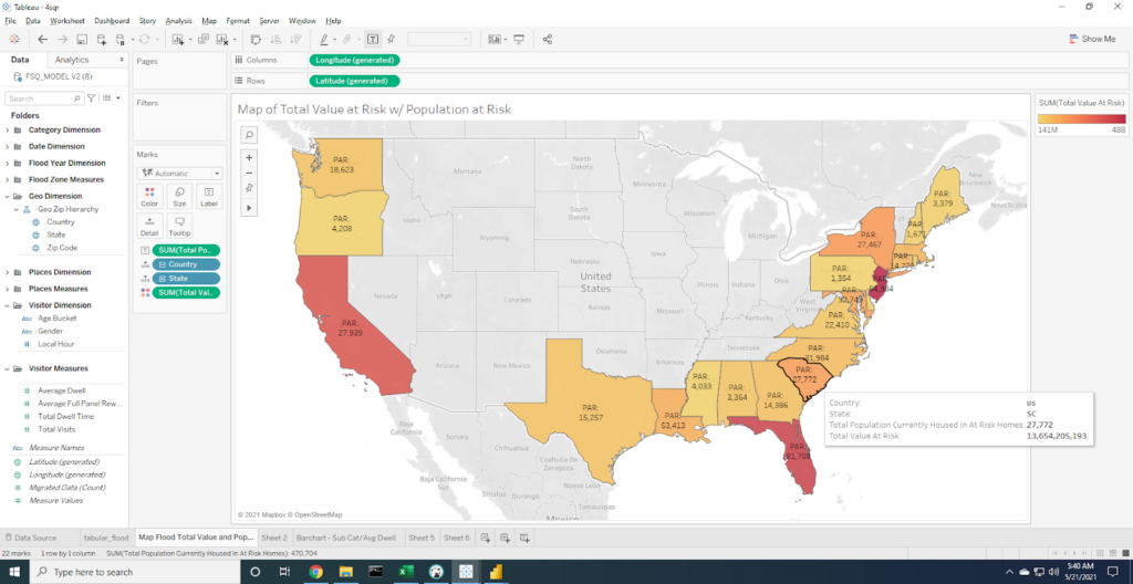 Map of Total Values at Risk with Population at Risk