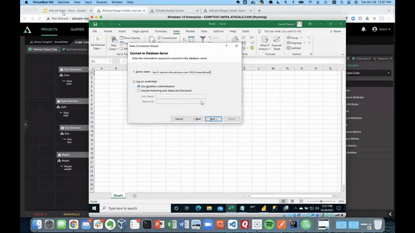 Excel Connected to the Internet Sales Model in the AtScale Design Center