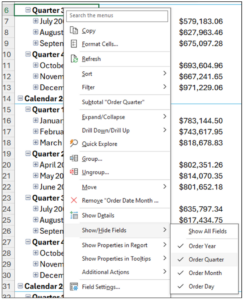 Hiding the Quarters in the PivotTable
