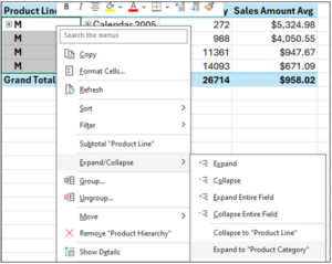 Fig 14 – Expanding the PivotTable to Product Category