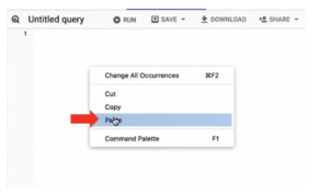 Google Big query - paste into script