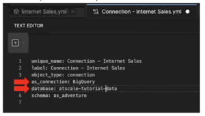 AtScale Design Center - Text Editor, change connection object